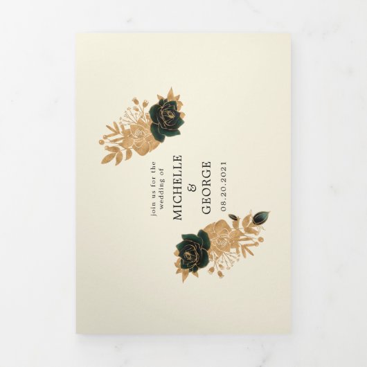 Waterverf gouden Rozen drievoudige bruiloft uitnod Drieluik Uitnodiging (Cover)