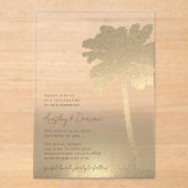 Waterverf gouden zandpalm boom Boho strand bruilof Acryl Uitnodigingen (Voorkant)