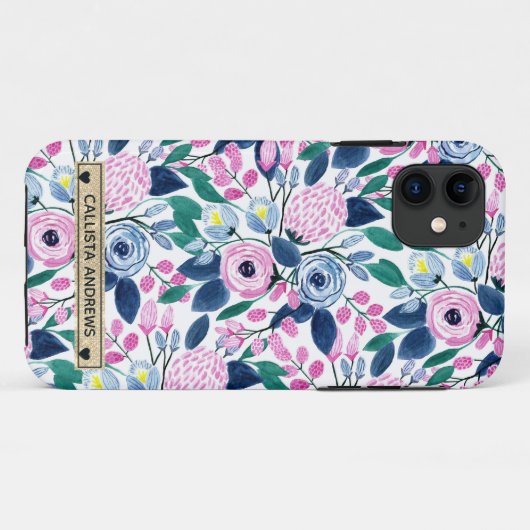 Waterverf goudmonogram goudbruine marinevloeren Case-Mate iPhone case (Achterkant (horizontaal))