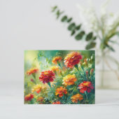 Waterverf goudsbloemen en groen briefkaart (Staand voorkant)