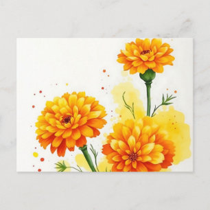 Waterverf goudsbloemen in Sinaasappel en geel Briefkaart