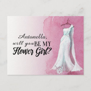Waterverf Gown "Zal je mijn bloemenmeisje zijn" Kaart