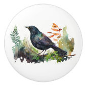 Waterverf grackle on branch keramische knop (Voorkant)