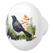 Waterverf grackle on branch keramische knop (Rechts)