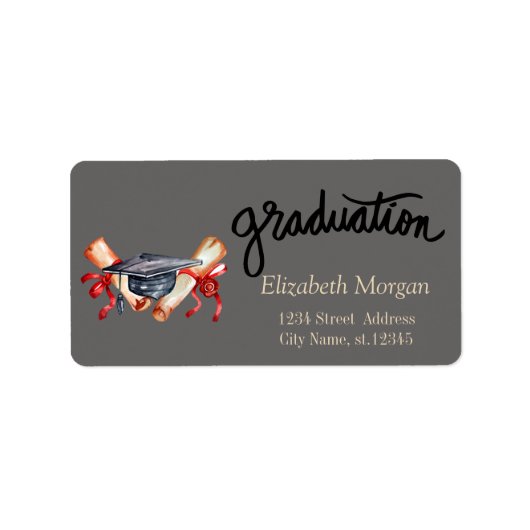 Waterverf Graduation Cap,Diploma Etiket (Voorkant)