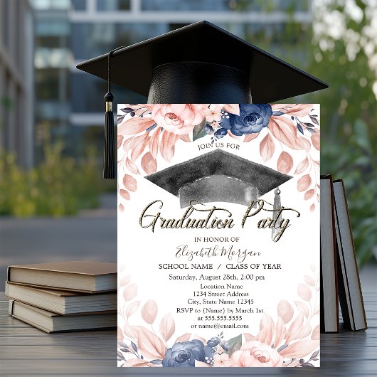 Waterverf Graduation Cap, Flowers Afstuderen Kaart
