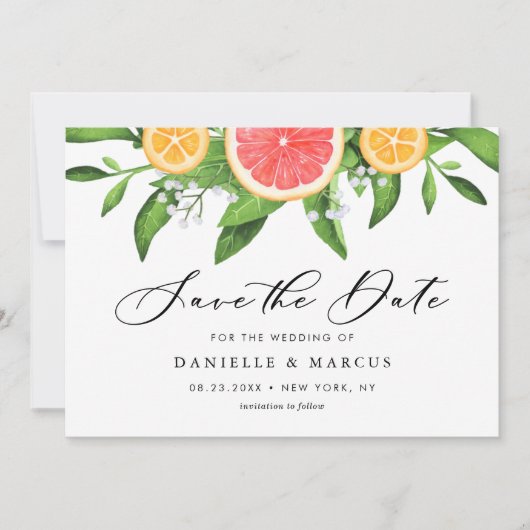 Waterverf Graefruits en Sinaasappels Summer Weddin Save The Date (Voorkant)