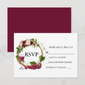 Waterverf grafietsen Floral Wreath Burgundy RSVP Kaartje (Voorkant / Achterkant)