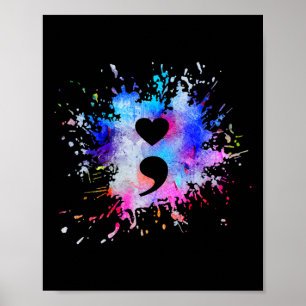 Waterverf Grafisch Hart Semicolon Symbool Poster