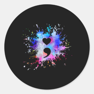 Waterverf Grafisch Hart Semicolon Symbool Ronde Sticker