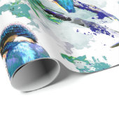 Waterverf Grafische kunst Kingfisher Vist Vogelkun Cadeaupapier (Rol Hoek)