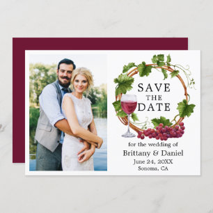 Waterverf Grape Vines met foto Bourgogne Save The Date