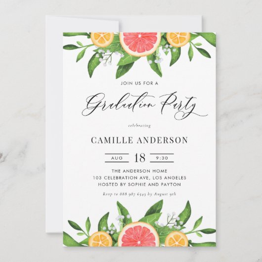 Waterverf Grapefruit en Sinaasappels Afstudeerfees Kaart (Voorkant)