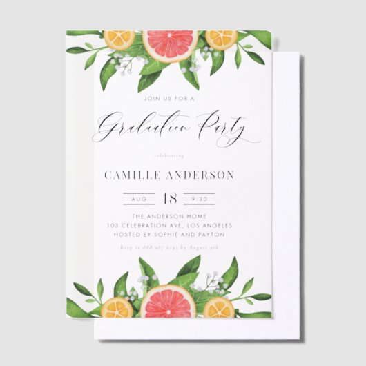 Waterverf Grapefruit en Sinaasappels Graduation Pa Vellum Uitnodigingen (Offset)