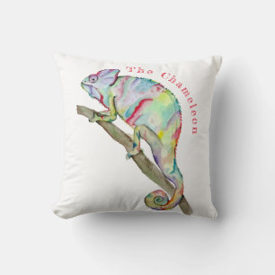 Waterverf grappige kameleon kussen