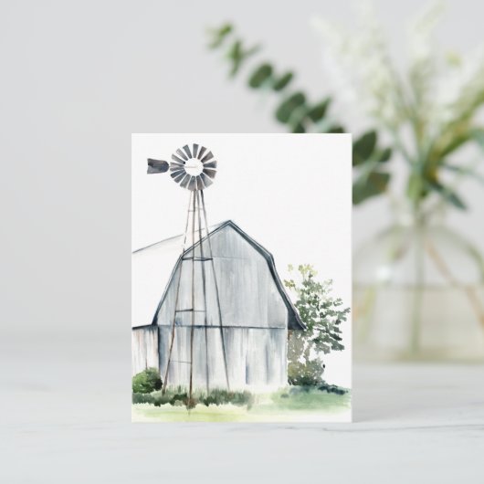 Waterverf Gray Barn Briefkaart (Staand voorkant)