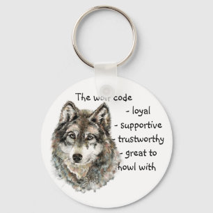 Waterverf Gray Wolf Code Quote, Wolven Animal Sleutelhanger