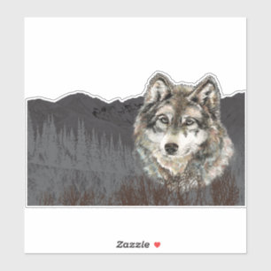 Waterverf Gray Wolf Mountain Animal Natuur Art Sticker