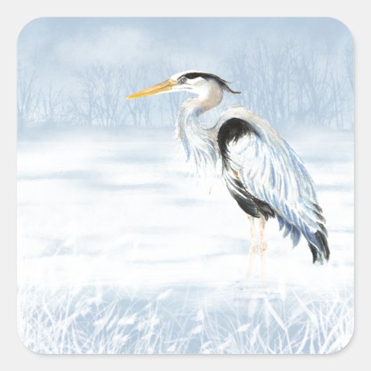 Waterverf Great Blue Heron Bird Vierkante Sticker (Voorkant)