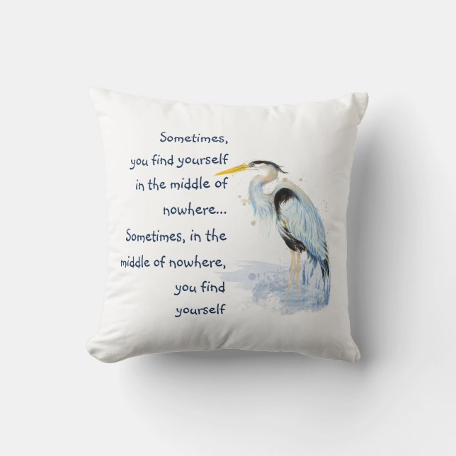 Waterverf Great Blue Heron Inspirerend Quote Kussen (Voorkant)