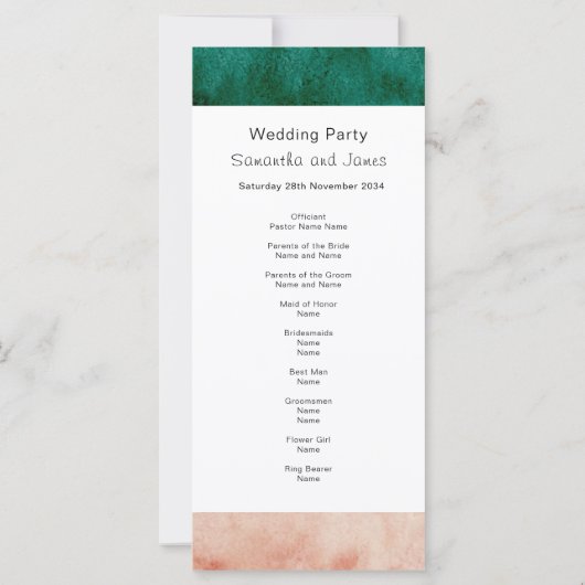 Waterverf Green Blush Pink Wedding Programme (Achterkant)