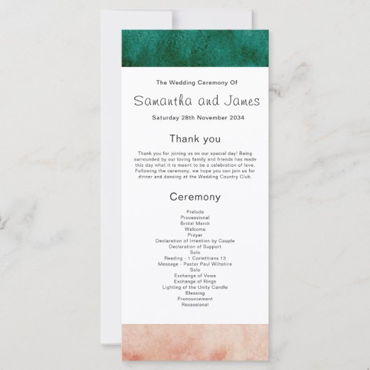 Waterverf Green Blush Pink Wedding Programme (Voorkant)