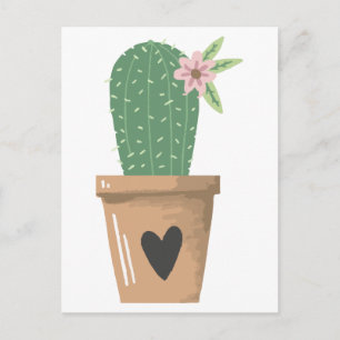 Waterverf Green Cactus Flower Love Heart Briefkaart