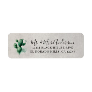 Waterverf Green Cactus Grey Southwest Wedding Etiket