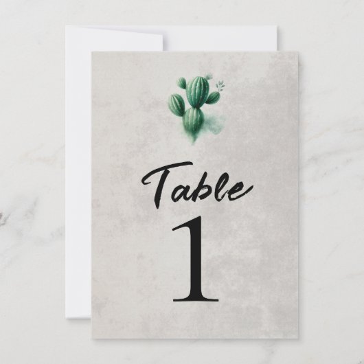 Waterverf Green Cactus Grey Trouwtafel Nummer Kaart (Achterkant)