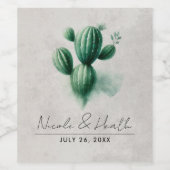 Waterverf Green Cactus Southwest Wedding Wijn Etiket (Enkel label)