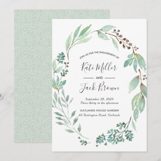 Waterverf Green Engagement Party uitnodiging (Voorkant / Achterkant)