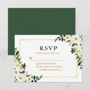 Waterverf Green Floral Gold Lijst Wedding RSVP Kaartje