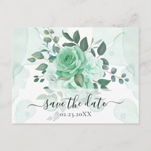 Waterverf Green Flowers Save the Date Briefkaart