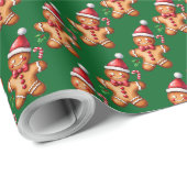 Waterverf Green Gingerbread Man Pattern Christmas Cadeaupapier (Rol Hoek)