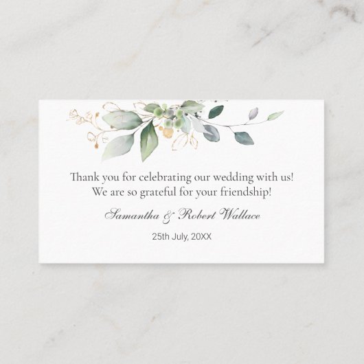 Waterverf Green Gold Foliage Weddenschap Hartelijk Visitekaartje (Achterkant)