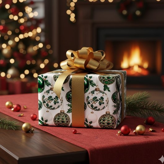 Waterverf Green Gold Glitter Kerstversiering Cadeaupapier