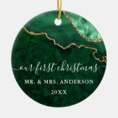Waterverf Green Gold Marble Agate Geode Wedding Keramisch Ornament (Voorkant)