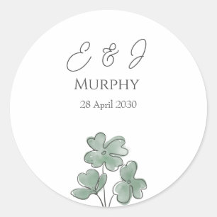 Waterverf Green Irish Leaf Clover Wedding Ronde Sticker