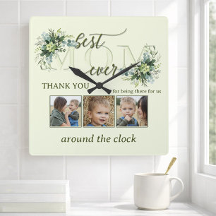Waterverf Green laat mama foto's Square Wall Clo Vierkante Klok