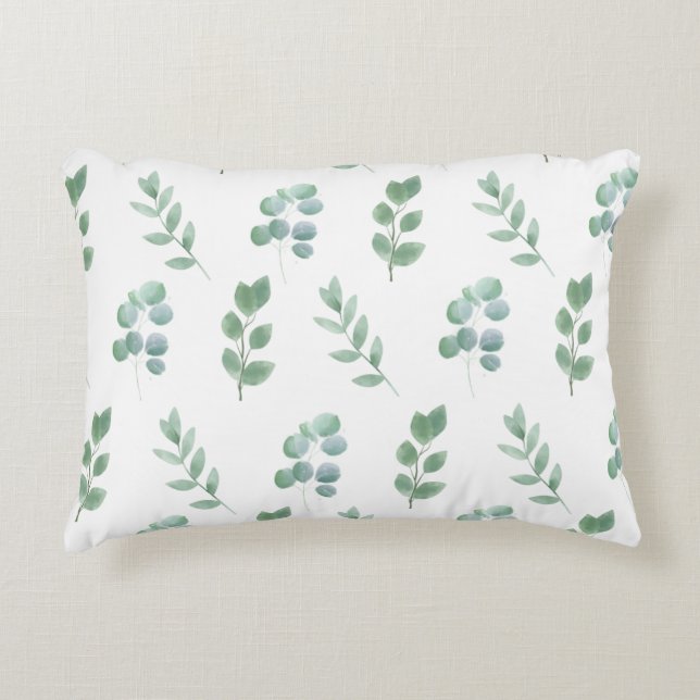 Waterverf Green Leaf Pattern – Elegant Botanisch Accent Kussen (Voorkant)