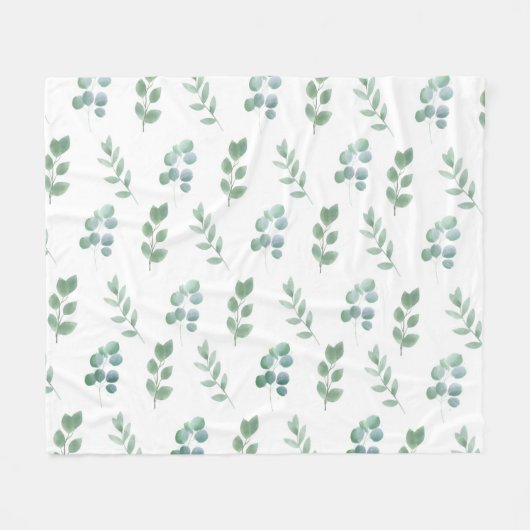 Waterverf Green Leaf Pattern – Elegant Botanisch Fleece Deken (Voorkant (Horizontaal))