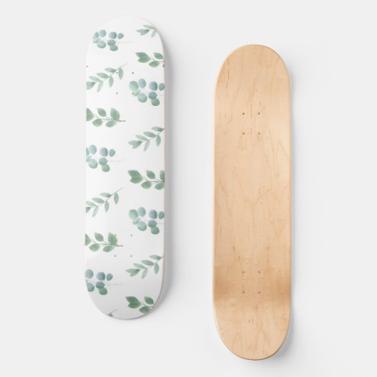 Waterverf Green Leaf Pattern – Elegant Botanisch Skateboard (Voorkant)