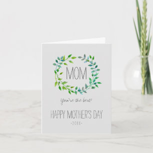 Waterverf Green Leaf Wreath   MOEDERDAG Kaart