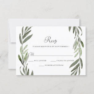 Waterverf Green Leaf Wreath Wedding RSVP Kaartje