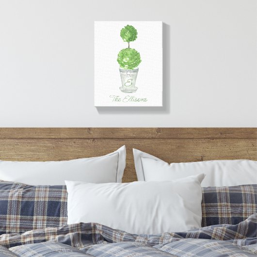 Waterverf Green Monogrammed Topiary Canvas Afdruk (Insitu (Slaapkamer))