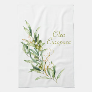 Waterverf Green Olive Branch Keukenhanddoek
