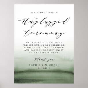 Waterverf Green Ombre Unplugged Wedding Ceremony Poster