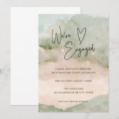 Waterverf Green Pink Heart Verloving Uitnodiging (Voorkant / Achterkant)