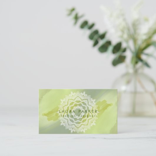 Waterverf Green Splatter Abstracte Mandala Art Visitekaartje (Staand voorkant)