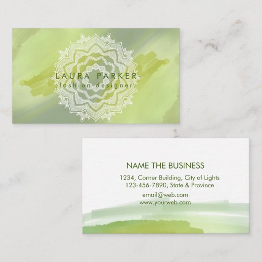 Waterverf Green Splatter Abstracte Mandala Art Visitekaartje (Voorkant / Achterkant)